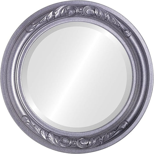 OVALCREST Round Beveled Wall Mirror for Home Decor - Florence Style - Black Silver - 34x34 Outside Dimensions