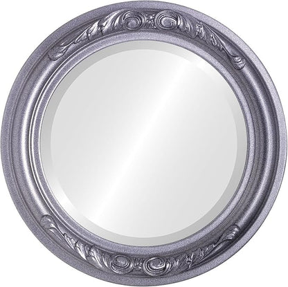 OVALCREST Round Beveled Wall Mirror for Home Decor - Florence Style - Black Silver - 18x18 Outside Dimensions
