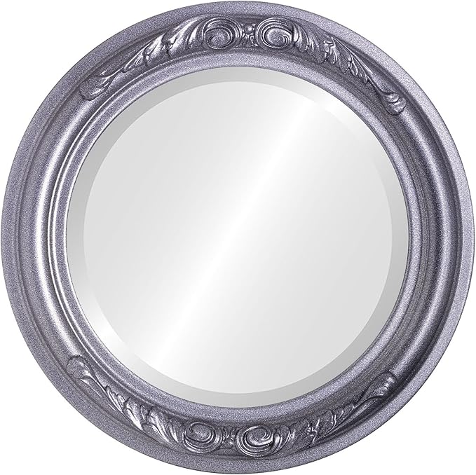 OVALCREST Round Beveled Wall Mirror for Home Decor - Florence Style - Black Silver - 28x28 Outside Dimensions