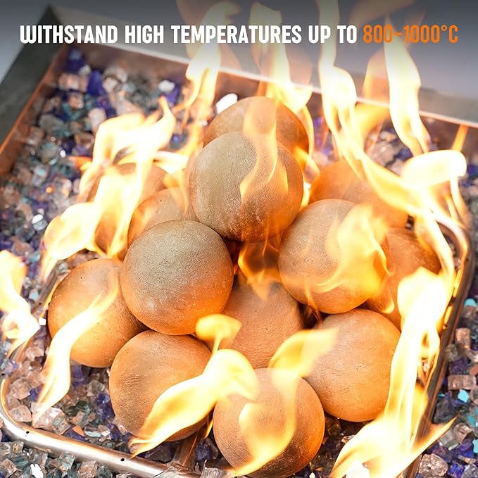 Stanbroil Ceramic Balls - 3” Round Fire Stones for Fire Pit Fire Bowl and Fireplace - Set of 15, Beige