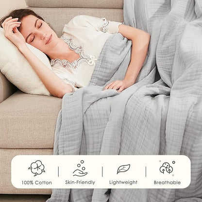 EMME Cotton Muslin King Blanket Big Oversized Bed Layering Bedspread Coverlet Breathable Gauze Soft Lightweight Blankets (Light Grey, 120"x94")