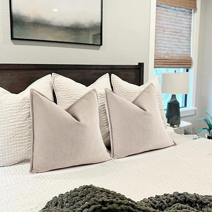 ZWJD Beige Pillow Covers 24x24 Set of 2 Chenille Throw Pillow Covers with Elegant Design Soft and Luxurious Decorative Throw Pillows for Couch, Bed, and Home Decor
