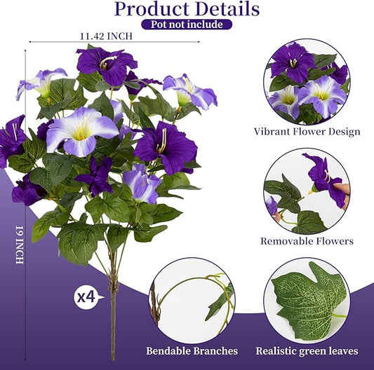 19 Inch Artificial Flowers for Outdoor Indoor Garden Home Decoration,Faux Flower for Home Office Garden Patio Balcony 4 Bundles (Double Purple)