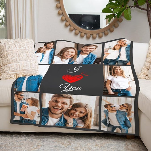 Custom Blanket with Picture Customized Blankets and Thows Personalized Blanket Customizable Blanket Photo Blankets Customize for Valentines Day Gifts Birthday for Her Him Girlfriend Boyfriend Wife