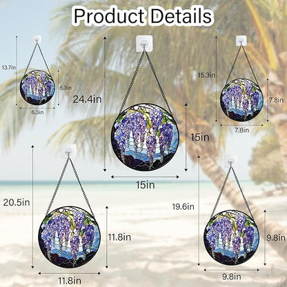 DASTOLL Stained Glass Window Hanging, Purple Wisteria Flowers Suncatcher for Doors Window Home Plant Sun Catchers Decoration Mother's Day Birthday Gifts for Women, Men, and Mom 7.8x7.8 in