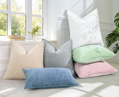 decorUhome Spring Couch Euro Sham Throw Pillow Covers 26x26 Set of 2, Decorative Soft Velvet Neutral Chenille Pillow Covers with Elegant Design for Sofa Bed Living Room Home Decor, Blue Grey