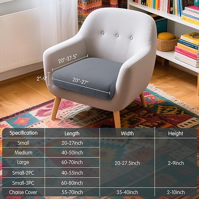 Hokway Stretch Couch Cushion Slipcovers Reversible Cushion Protector Slipcovers Sofa Cushion Protector Covers(Gray, Small)