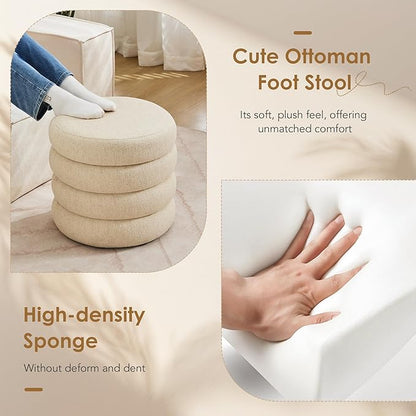 Flouki 20.1" Storage Ottoman Round, Vanity Stools for Bedroom, Linen Pouf Ottoman with Removable Lid, Modern Ottoman Stool for Girls Women, Foot Stool for Living Room, Beige