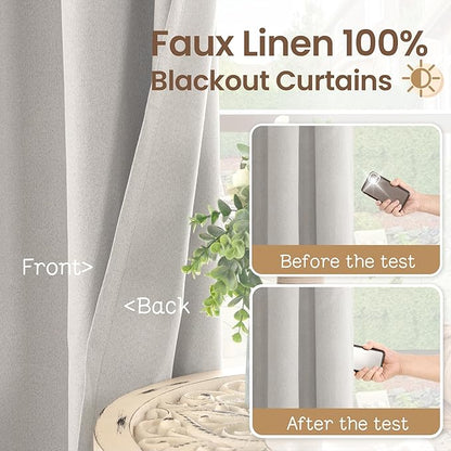 BGment Oatmeal Blackout Curtains for Living Room - 84 Inch Long Linen Textured Thermal Insulated Total Sun Blocking Bronze Grommet Window Drapes for Farmhouse, 2 Panels, 52 x 84 Inch
