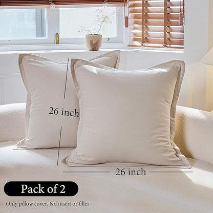 Simple&Opulence Linen Euro Sham Covers Set of 2, 26x26 Decorative Cotton Flax Blend Throw Pillow Cover Farmhouse Pillow Shams for Chair Couch Sofa Bedroom Living Room Home Decor, Linen