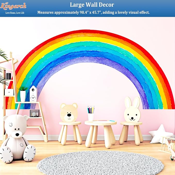 Large Watercolor Rainbow Wall Decals, Colorful Peel and Stick Vinyl Nursery Wall Decor, Removable Home Room Wall Decor Murals Stickers for Kids Girls Toddler Bedroom Living Room Playroom