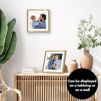 Americanflat 10x10 Picture Frame with Shatter-Resistant Glass - Use as 8x8 Frame with Mat or Display 10x10 Photo Without Mat - Streamline Collection - Square Frames for Tabletop or Wall - Gold