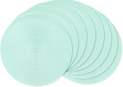 AHHFSMEI Round Braided Placemats 15 Inch Round Table Mats for Dining Tables Natural Woven Heat Resistant Place mats Set of 8 (Mint Green)