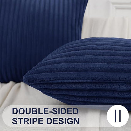 Simmore Decorative Spring Throw Pillow Covers 16x16 Set of 2, Soft Natural Plush Flannel Double-Sided Fluffy Couch Pillow Covers for Sofa Living Room, Navy Blue