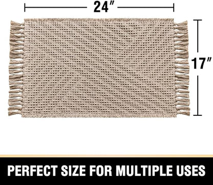 H.VERSAILTEX Waffle Bath Mat Super Absorbent Boho Bath Mat Non Slip Bath Rugs for Bathroom Floor Machine Washable Dry Fast Bathroom Rugs with Handmade Tassels, 17" x 24", Irish Cream