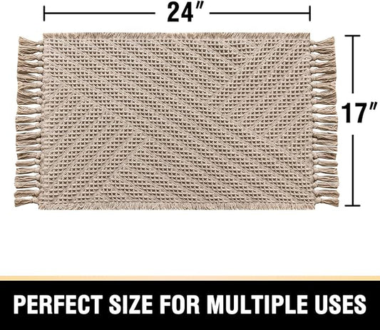 H.VERSAILTEX Waffle Bath Mat Super Absorbent Boho Bath Mat Non Slip Bath Rugs for Bathroom Floor Machine Washable Dry Fast Bathroom Rugs with Handmade Tassels, 17" x 24", Irish Cream