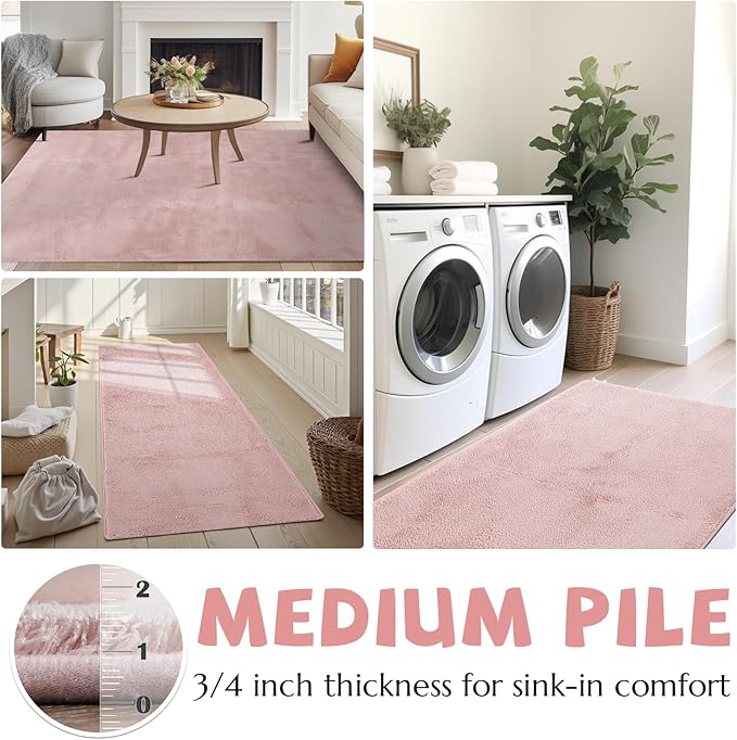 jinchan Solid Plush Area Rug 2x3 Performance Shaggy Washable Rug Indoor Entryway Doormat Soft Modern Faux Wool Cozy Non Slip Carpet for Living Room Kid Room Bedroom Nursery Pink