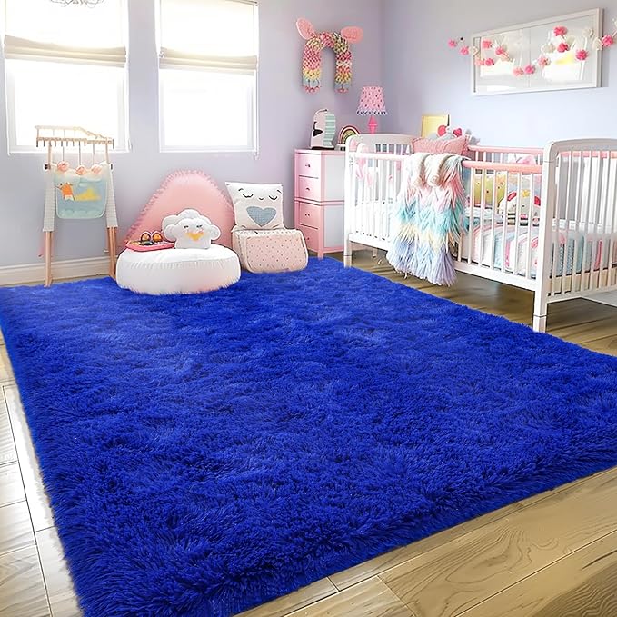 Super Fluffy Rug for Bedroom, 4x6 Shag Fuzzy Area Rug for Living Room Bedroom, Plush Soft Carpet for Girls Boys Kids, Non Slip Throw Rugs for Dorm, Modern Home Decor Aesthetic, Royal Blue