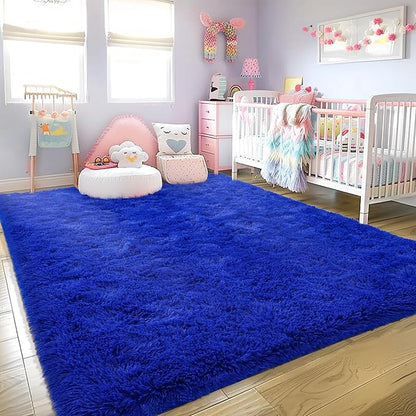 Super Fluffy Rug for Bedroom, 4x6 Shag Fuzzy Area Rug for Living Room Bedroom, Plush Soft Carpet for Girls Boys Kids, Non Slip Throw Rugs for Dorm, Modern Home Decor Aesthetic, Royal Blue
