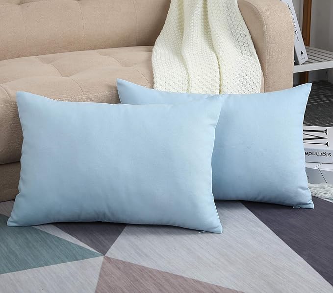 TangDepot Handmade Decorative Solid 100% Cotton Canvas Throw Pillow Covers/Pillow Shams, (12"x20", Light Blue)