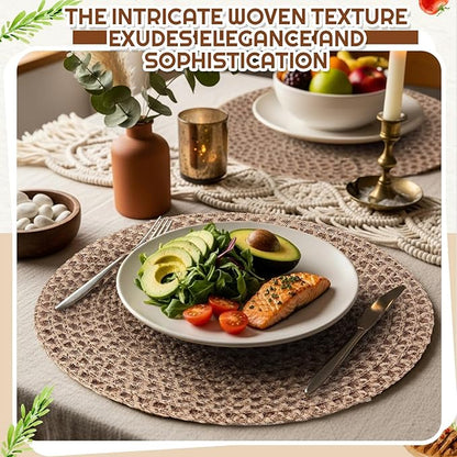 12 Pcs Jute Placemats Boho Braided Woven Table Mats for Dining Table Farmhouse Coasters for Thanksgiving Christmas Party Wedding Events(Natural,12 Inches)