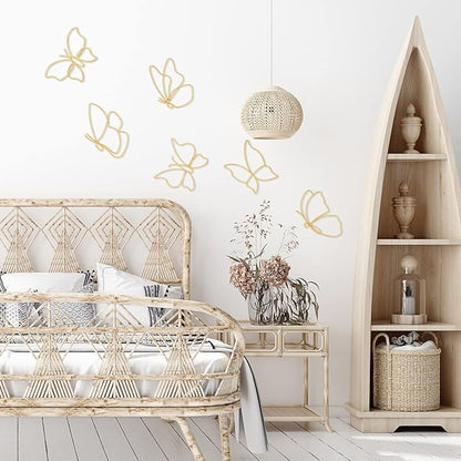 Hotop 6 Pieces Metal Butterfly Wall Decor Metal Wall Art Heart Hanging Decorations Wire Flowers Decals Decor for Kitchen Bathroom Indoor Outdoor Wedding Birthday Party(Classic,Gold)