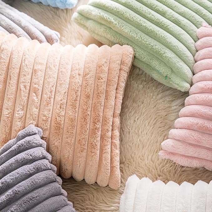 DEELAND Pack of 2,Double-Sided Faux Fur Plush Decorative Throw Pillow Covers Fuzzy Striped Soft Pillowcase Cushion Covers for Sofa Couch Bedroom Lightblue 22x22 inch