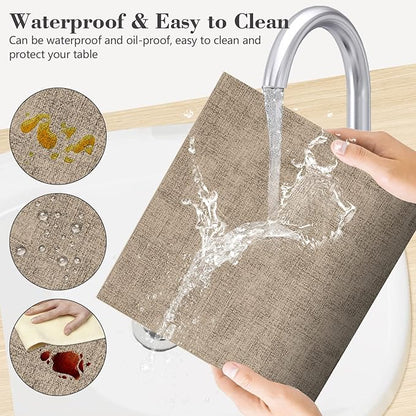 Faux Leather Placemats Set of 6,Heat Resistant Placemats for Dining Table, Easy Clean Non-Slip Place Mats, Waterproof Stain Resistant Wipeable Washable PU Table Mats, (Light Brown)