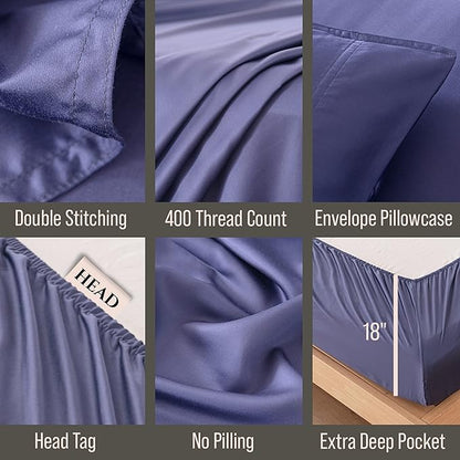 Bella Coterie Luxury Bamboo Viscose Twin Size Sheet Set | 100% Organically Grown | Ultra Soft | Cooling for Hot Sleepers | 18" Deep Pocket [Twilight Blue]