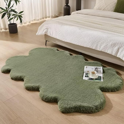 1700GSM Fuzzy Faux Sheepskin Fur Area Rug,Extra Soft Faux Fur Mat,Fluffy Shaggy Fur Rug for Bedroom Living Bedside Rug Room Decor-Sage Green, 2 x6 ft