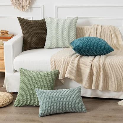 Kevin Textile Euro Sham Pillow Covers 28x28 Inch 2 Packs Soft Boho Striped Corduroy Decorative Throw Pillows for Living Room Couch Bed Sofa Rustic Farmhouse Home Decor 71x71cm Teal Blue