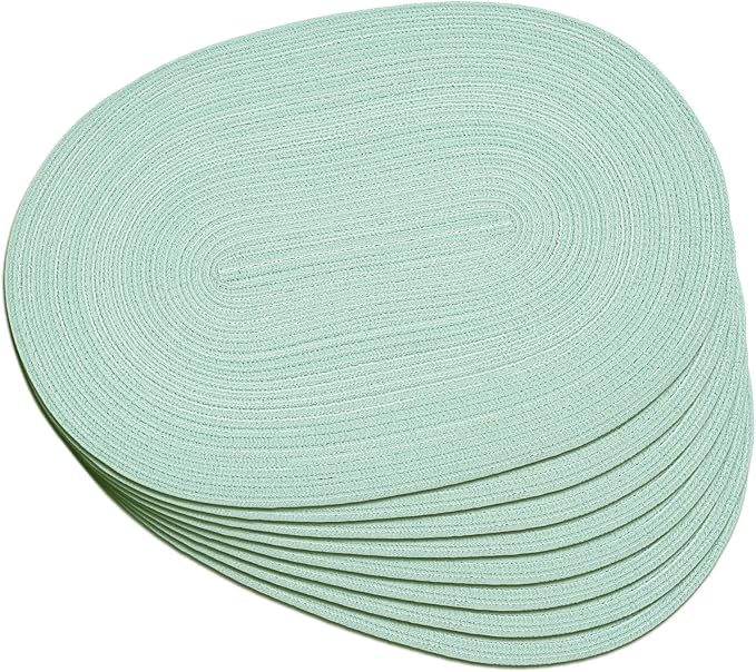 Noctiflorous Oval Braided Placemats Set of 8 Woven 12x18 Inch Non Slip Washable Heat Resistant Place Mats Round Tablemats for Dining Kitchen Party Daily Table Decor Dinner Mats (Mint Green, 8)