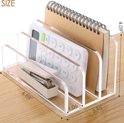SANRUI 3 Compartments Mail Organizer Letter Holder for Desk ,Vertical Letter Holder,File Sorter Acrylic Desk Organizer Office Supplies,Clear