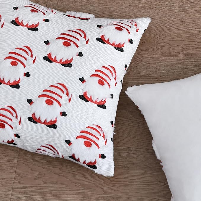 FEVERQIYI Christmas Faux Fur Pillow Covers 18x18 Inch - Soft Plush Decorative Pillowcases with Dancing Santa Snowman Snowflake Design for Holiday Home Sofa Bed Decoration (Inserts Not Included)