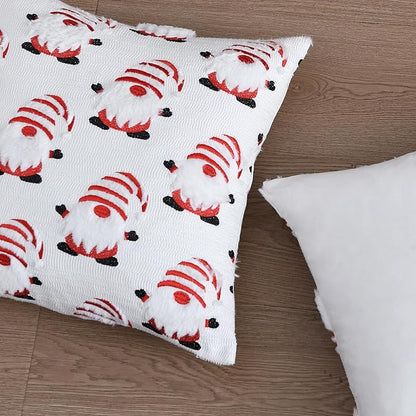 FEVERQIYI Christmas Faux Fur Pillow Covers 18x18 Inch - Soft Plush Decorative Pillowcases with Dancing Santa Snowman Snowflake Design for Holiday Home Sofa Bed Decoration (Inserts Not Included)