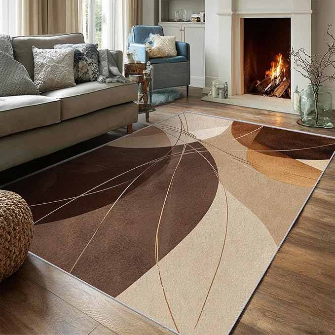 Abstract Boho Rug, 5x8 Area Rugs Minimalist Geometric Line Pattern for Living Room, Bedroom, Abstract Boho Home Decor Accessories Indoor Carpet, Non Slip & Machine Washable