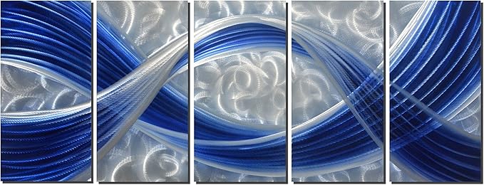MyArton Metal Wall Sculpture, Aluminum Wall Art, Abstract Metal Wall Art, Dark Blue and Silver, 5-Panels 65" x 24" for Living Room, Bed Room, Dining Room, Kitchen, Office, Indoor and Outdoor