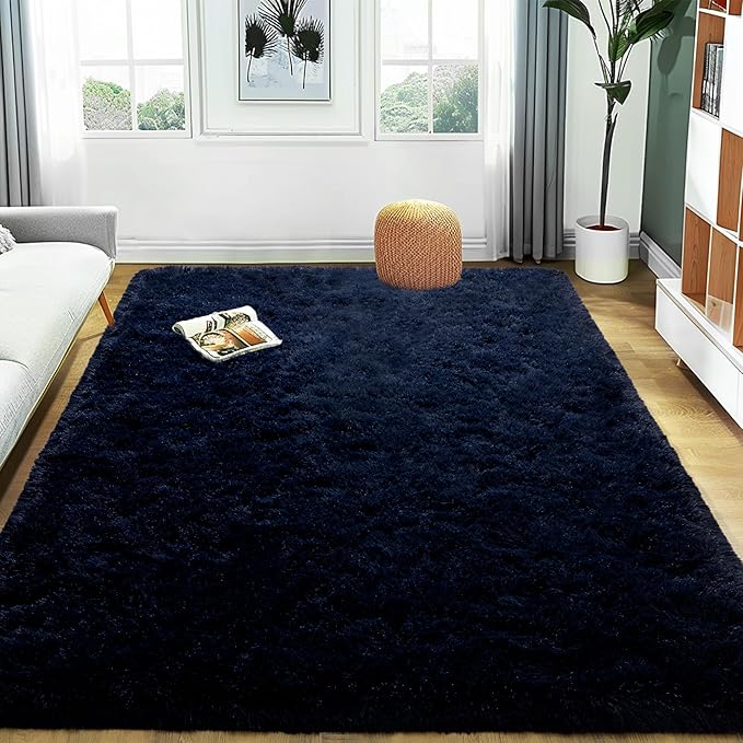 Ultra Fluffy Rug for Living Room Bedroom, 5x7 Fuzzy Large Area Rug for Living Room, Plush Soft Shag Carpet for Girl Boy Kids, Non Slip Rug Modern Indoor Home Decor Aesthetic, Dark Blue