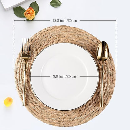 Round Woven Placemats Set of 4, Natural Water Hyacinth Place mats, 12 inch Rattan Placemats Wicker Placemats Farmhouse Boho Braided Heat Resistant Outdoor Placemat Patio Table Place Mats
