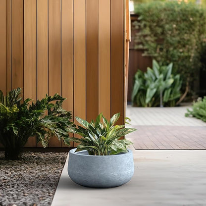 Kante 19.6" Dia Round Concrete Planter, Cement Plant Pots with Drainage Hole and Rubber Plug for Outdoor Indoor Garden Home, Modern Curvaceous Design, Gray