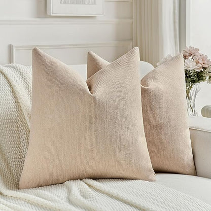FUTEI Dusky Pink Chenille Decorative Throw Pillow Covers 24x24 Inch Set of 2,Soft Cozy Faux Linen Textured European Pillow Shams,Farmhouse Home Decor for Couch Living Room
