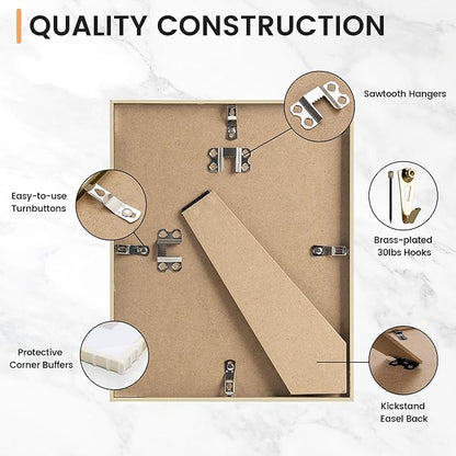 8x10 inch Metal Picture Frame - 8 x 10 Thin Aluminum Photo Frames with 5x7 Removable Mat - High Definition Plexiglass - Ideal for Wall or Tabletop Display - Wall Hook Hanging Hardware Included - Gold, Set of 4