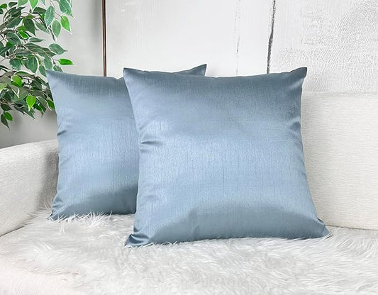 Aiking Home 24x24 Inches Faux Silk Square European Shams, Zipper Closure, Slate (Set of 2)
