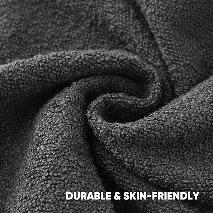 HAUSSY Set of 2 26x26 Decorative Throw Pillow Covers, Soft Cozy Euro Pillow Shams Textured Boucle, Home Decor for Couch Bed Living Room, Dark Grey