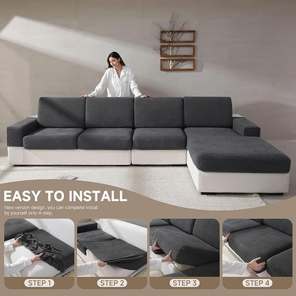 Couch Cushion Covers for Sectional and L Shaped Sofa, Stretch Soft Sofa Covers Washable Wear Resistant Slipcovers Furniture Protector Pet-Friendly (1PC Armrest Cover, Dark Gray)