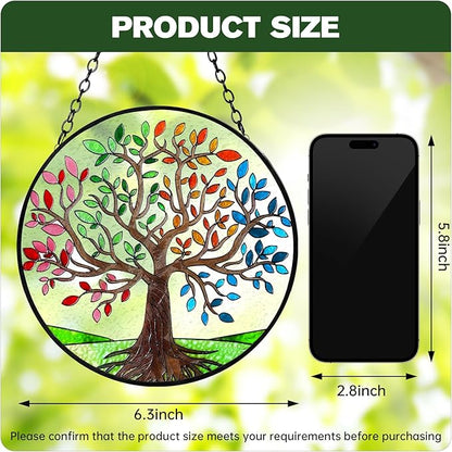 Ciarain Tree of Life Suncatchers Stained Glass Window Hangings Ornaments, 6.3''* 6.3'' Hand-Painted Vibrant Color Family Tree Sun Catcher Memorial Gifts for Women,Christmas Decor Gifts