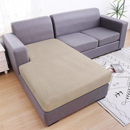 Smiry Waterproof Couch Cushion Covers, Stretch Jacquard Sectional Couch Covers, L Shape Chaise Lounge Sofa Slipcover, Washable Elastic Furniture Protector for Pets, Kid (Chaise Cover, Camel)