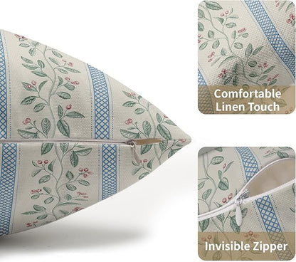 Vintage Floral Pillow Covers 12x20 Set of 2 Striped Boho Decor Blue Green Pillowcases Summer Printed Grand Millenial Throw Pillow Covers Soft Cozy with Zipper for Sofa Bed Chair Home Decoration