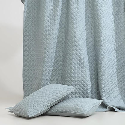 HORIMOTE HOME Quilt Twin Size Chambray Blue, Lightweight Quilt for Summer Ultra-Soft Microfiber Modern Style Quilted Clouds Pattern Bedspread Quit Set 2 Pieces (1 Quilt and 1 Pillow Sham)