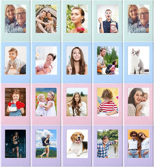 Epakh 20 Packs Magnetic Photo Picture Frame Cute Mini Table Photo Frame Holder 3 Inches Plastic Colorful Picture Display for Fridge Office (Stramineous)